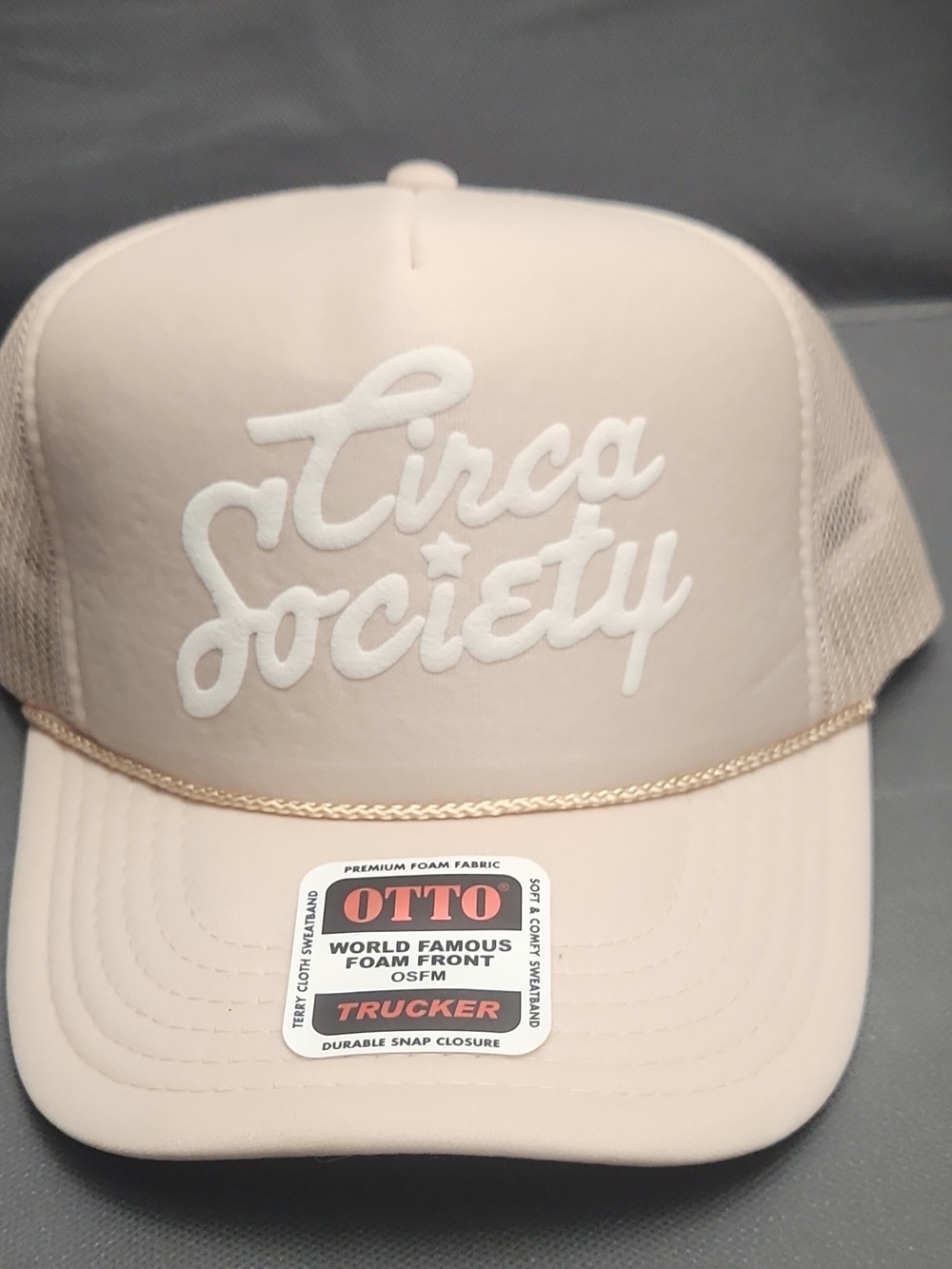 OTTO Beige Trucker Hat with White Script